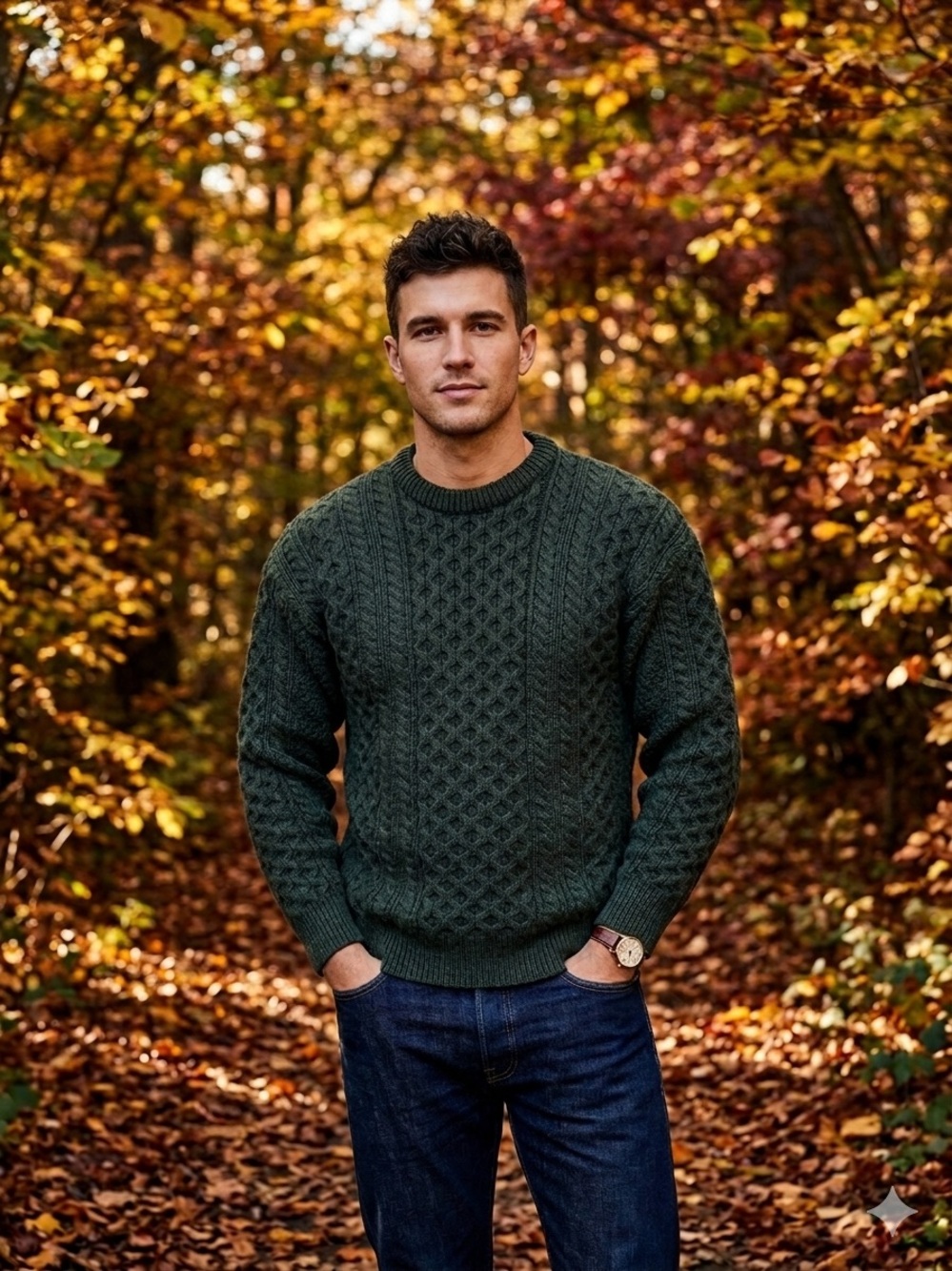 Aran Crafts Men's 100% Wool Irish Knit Cable Knit Sweater - Dark Green